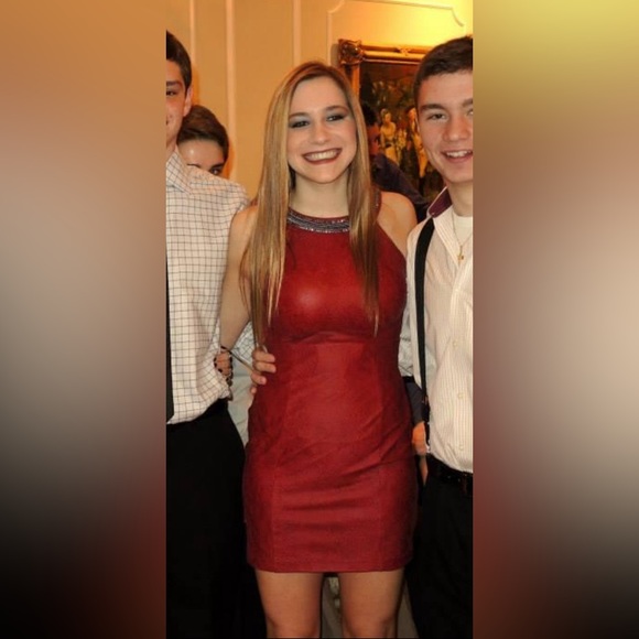 Guess Halter Red Mini Dress with Jewels and Mesh Back - Picture 2 of 12